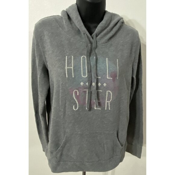 Hollister Womens Med Hoodie Gray Logo California Embroidered Pit To Pit 22in - Picture 1 of 11